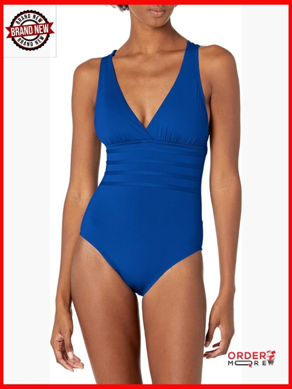 Multi-strap Cross Back One Piece Swimsuit Sleeveless V-Neck Tummy Control UPF 30